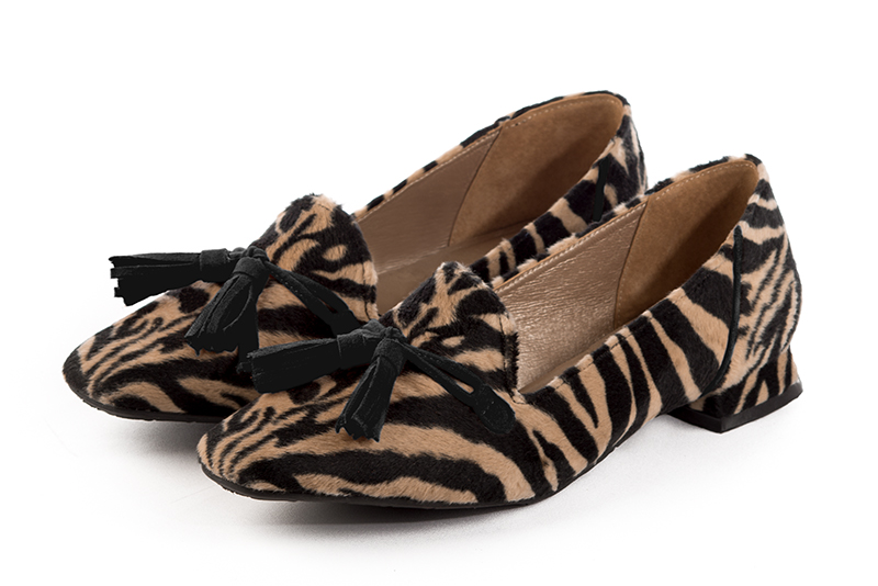 Women's animal print and jet black small baguette bag - Rear view
